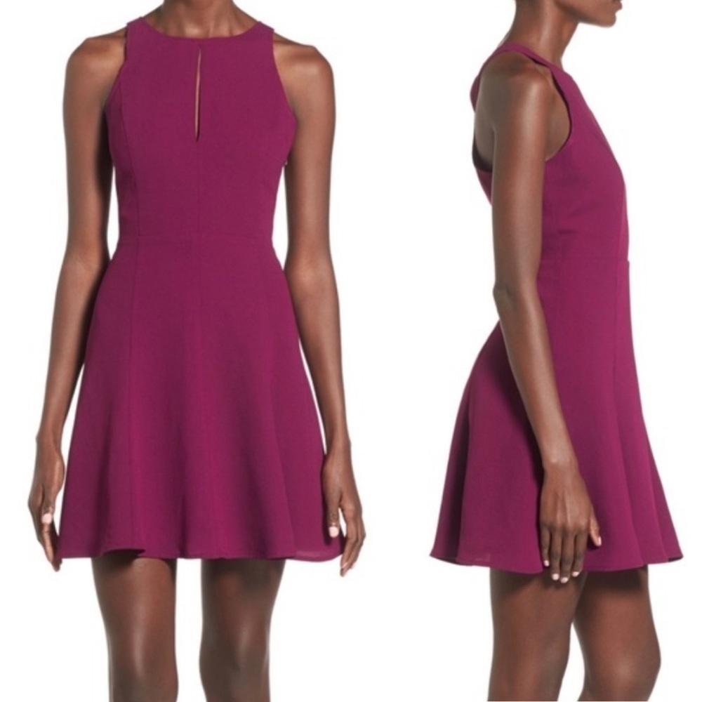 Leith Purple Keyhole High Neck Mini Skater Dress